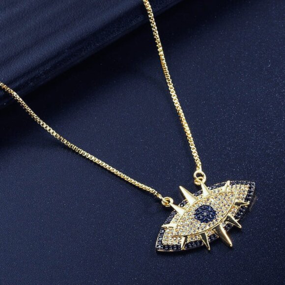 18K Gold Filled Evil Eye Protection Cubic Zirconia Pendant Chain Necklace NEW - Picture 5 of 8